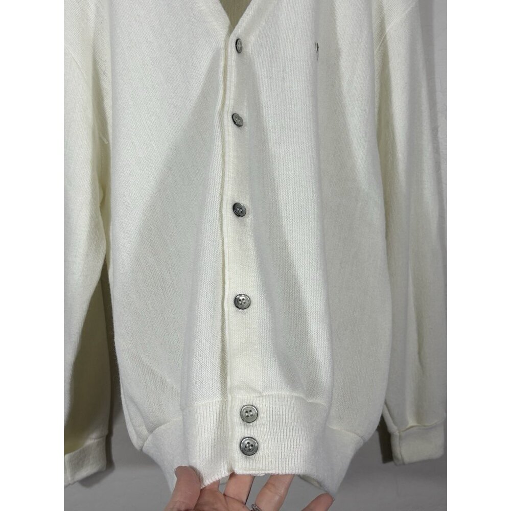 VTG Izod‎ Lacoste Mens L White Cardigan Orlon Made USA 80s Preppy Old Money - Picture 7 of 11